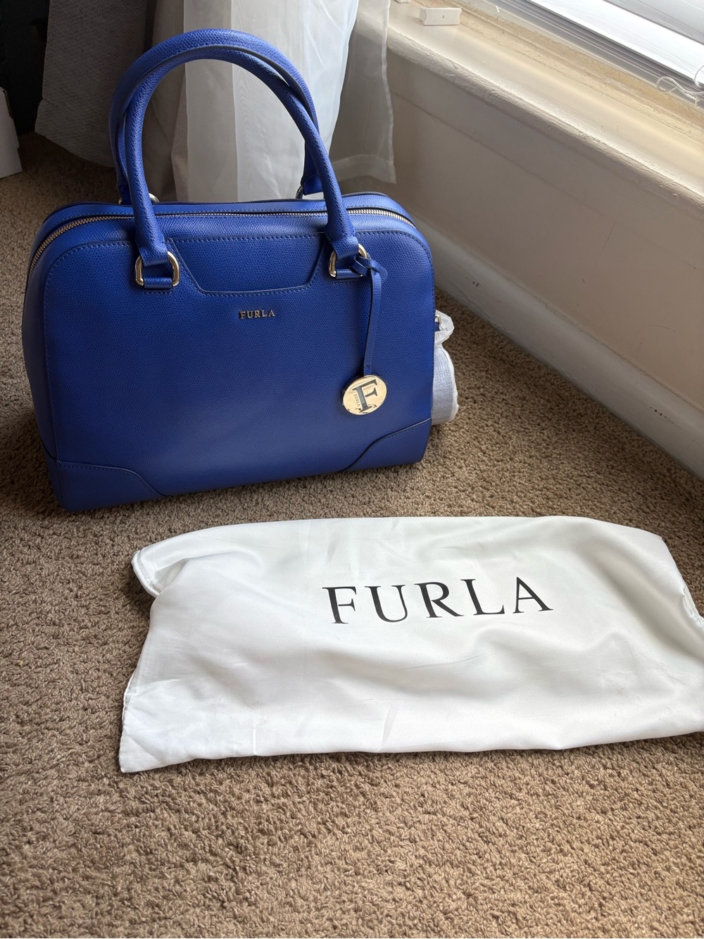 Furla "Elena" Medium Saffiaono Leather Satchel/Boston Bag